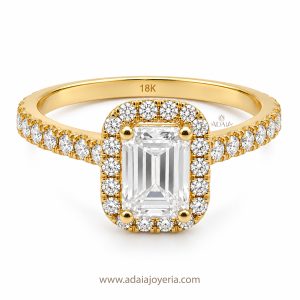 Anillo corte Esmeralda con Contorno Oro 18k